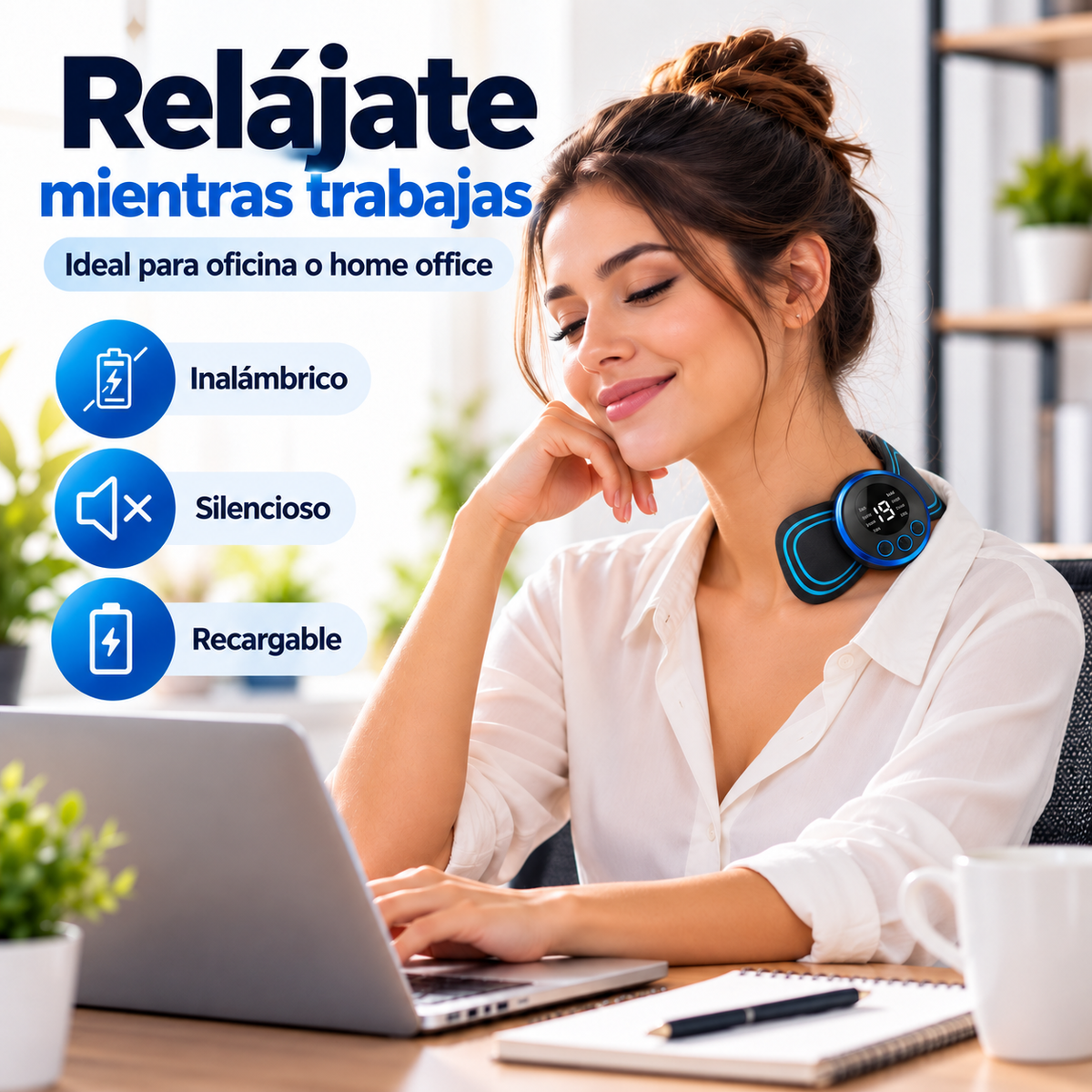 Mini Masajeador Portátil Cervical y Espalda - Parche Electroestimulador TENS Recargable