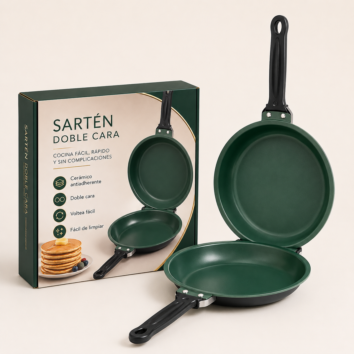 Sartén Doble Cara + Taza con Base Calentadora = ¡Combo para desayunos express!