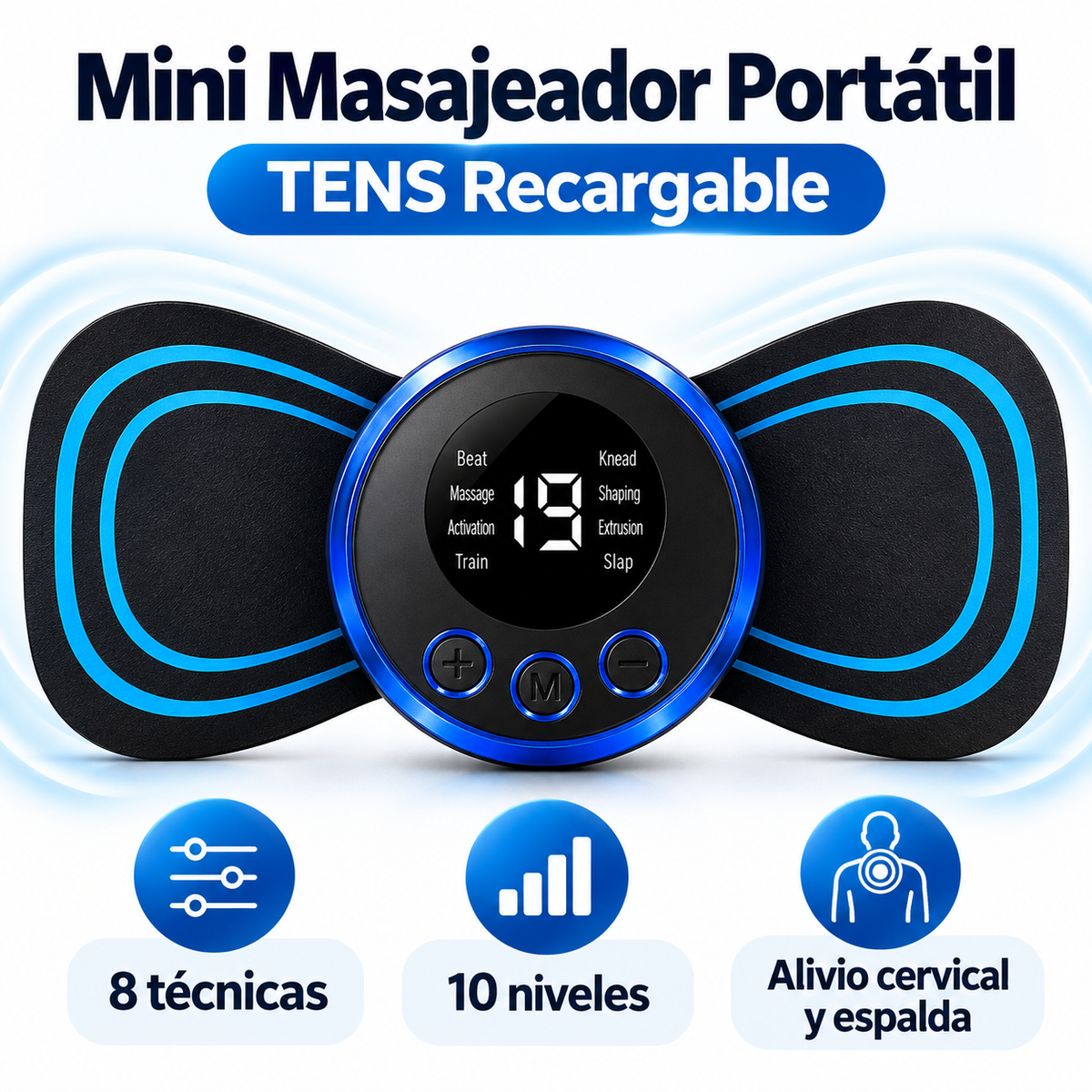 Mini Masajeador Portátil Cervical y Espalda - Parche Electroestimulador TENS Recargable