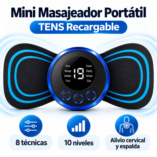Mini Masajeador Portátil Cervical y Espalda - Parche Electroestimulador TENS Recargable