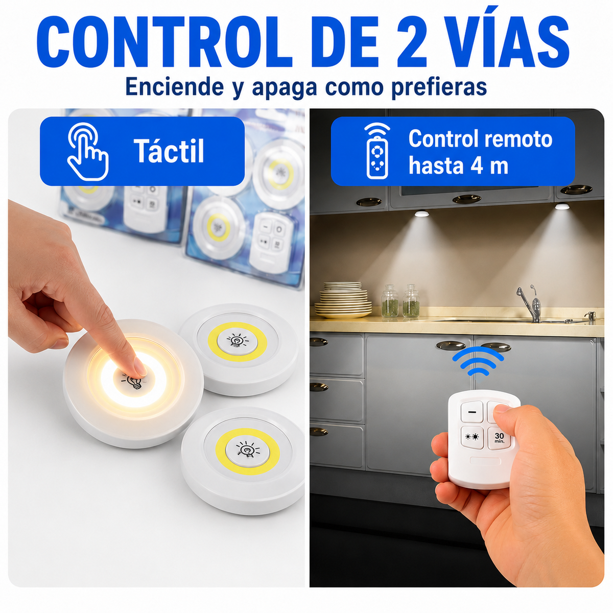 Set 3 Focos LED Adheribles con Control Remoto