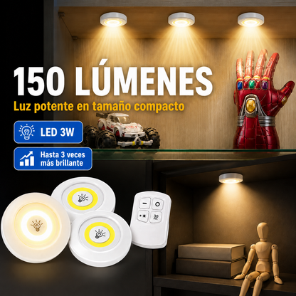 Set 3 Focos LED Adheribles con Control Remoto