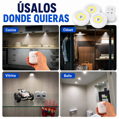 Set 3 Focos LED Adheribles con Control Remoto