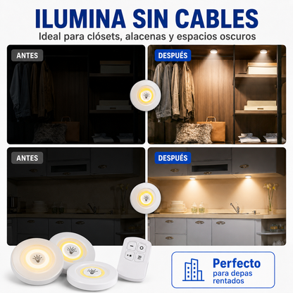 Set 3 Focos LED Adheribles con Control Remoto