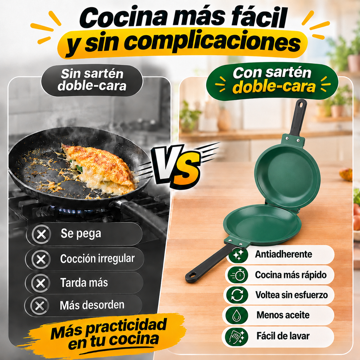 Sartén Doble Cara Antiadherente Voltea Fácil