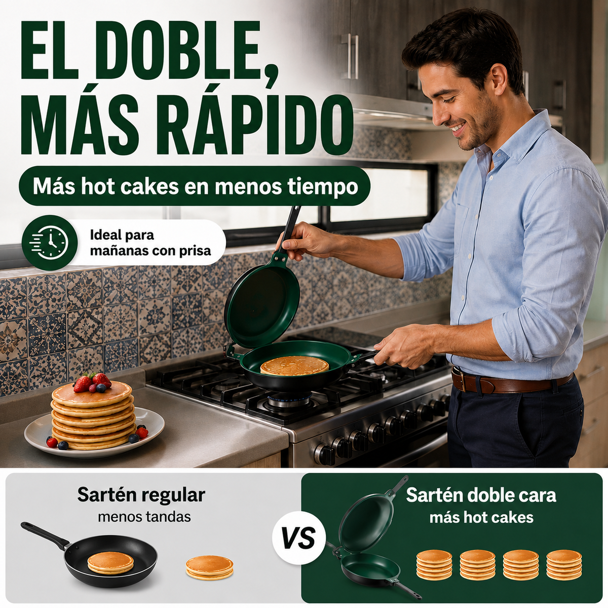 Sartén Doble Cara Antiadherente Voltea Fácil