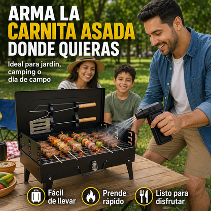 Combo Asador Portátil Plegable + Soplador Eléctrico