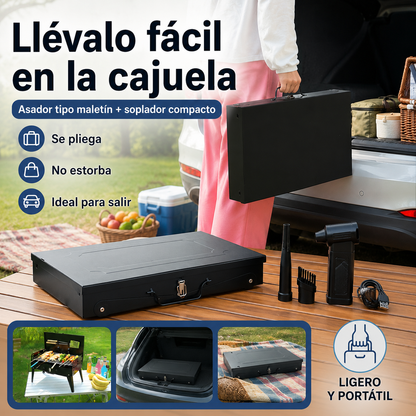 Combo Asador Portátil Plegable + Soplador Eléctrico
