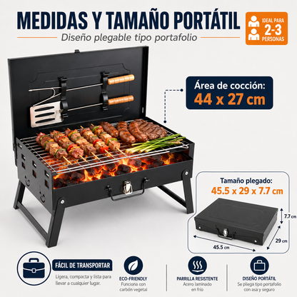 Combo Asador Portátil Plegable + Soplador Eléctrico