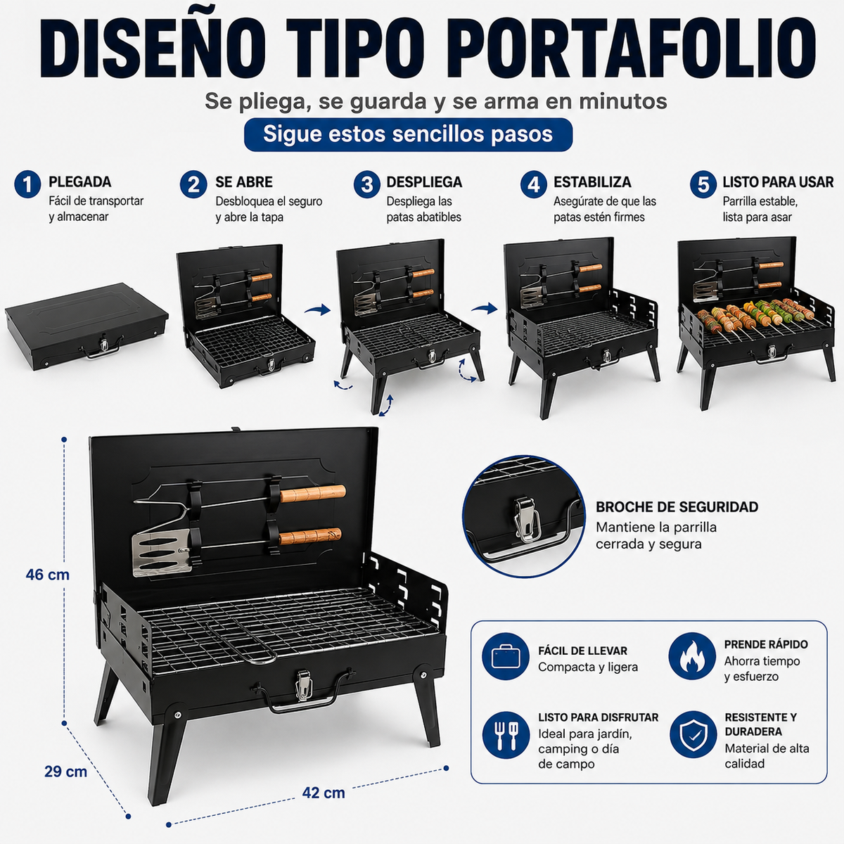 Combo Asador Portátil Plegable + Soplador Eléctrico