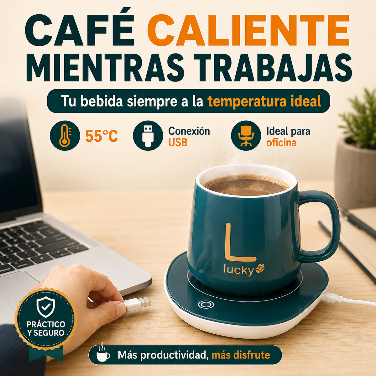 Sartén Doble Cara + Taza con Base Calentadora = ¡Combo para desayunos express!