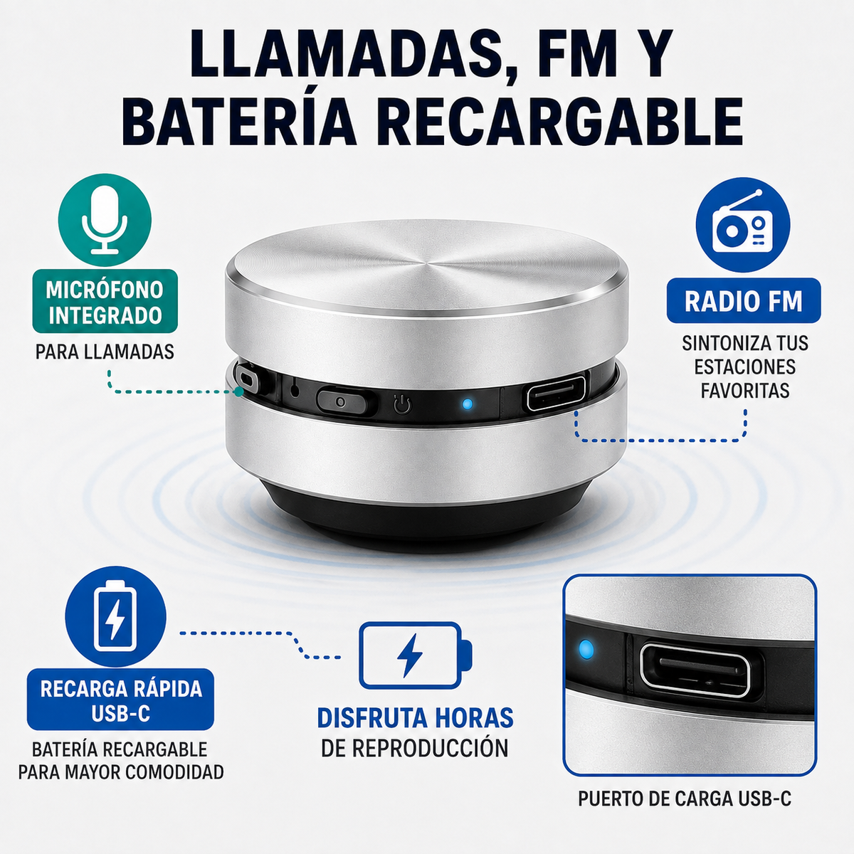 Bocina Portátil de Resonancia para Casco y Ducha
