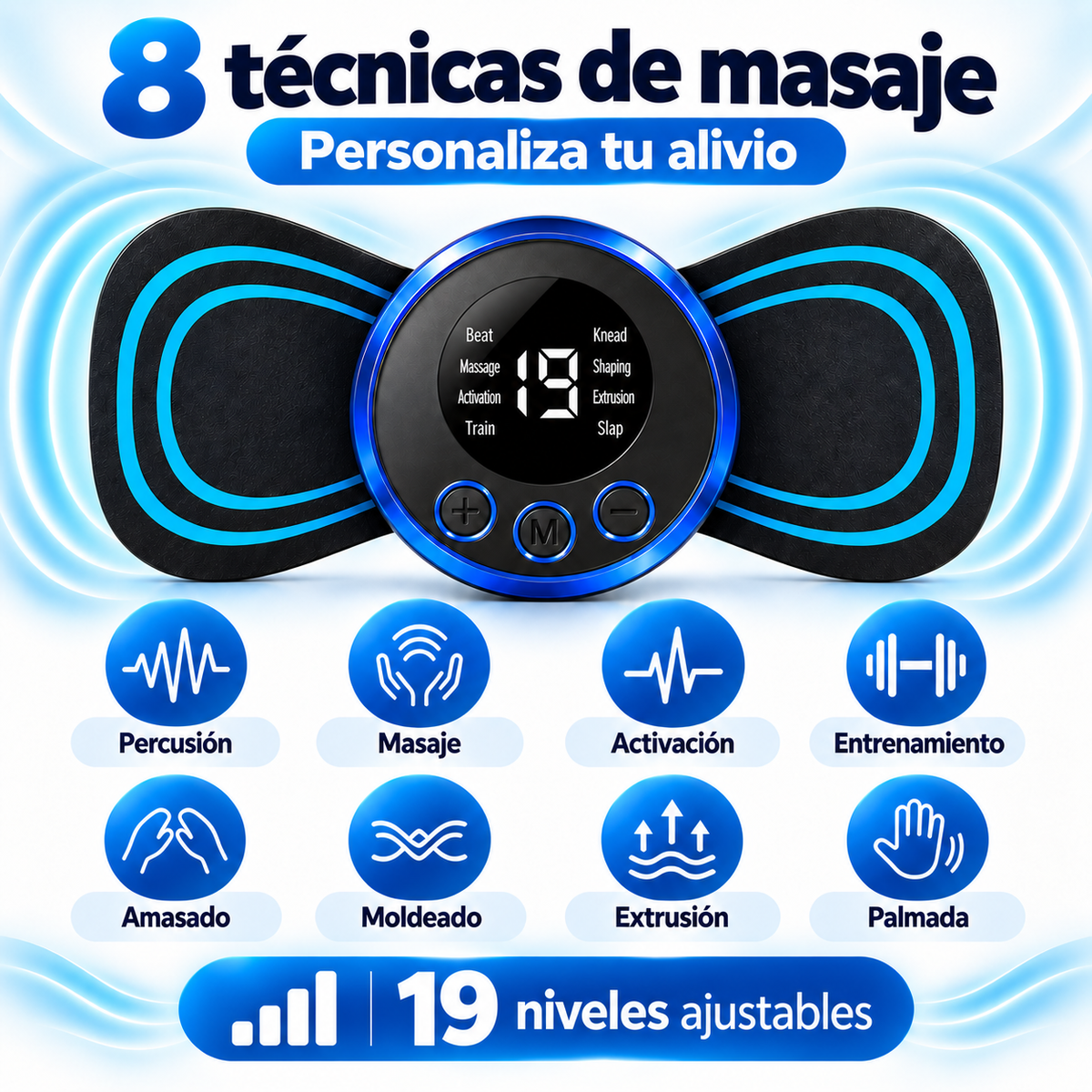 Mini Masajeador Portátil Cervical y Espalda - Parche Electroestimulador TENS Recargable