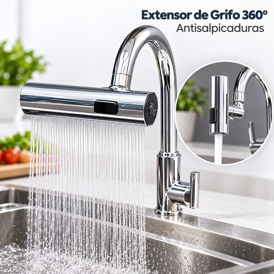 Extensor 360 de Grifo de Agua - Multi-distribución - Antisalpicaduras - Universal para Lavabo y Tarja